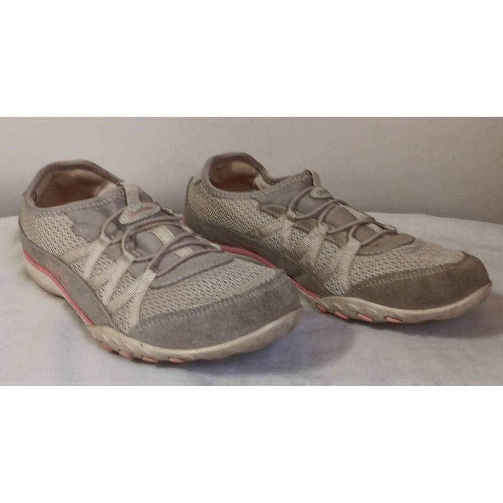 Skechers Women's Sneakers 7.5 Breathe Easy 22463 Gray Pink Slip On Comfort READ